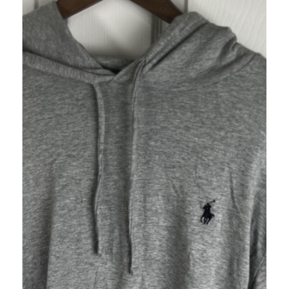 Polo Ralph Lauren T-Shirt Hoodie Mens Large‎ Gray Long Sleeve Pullover Navy Pony